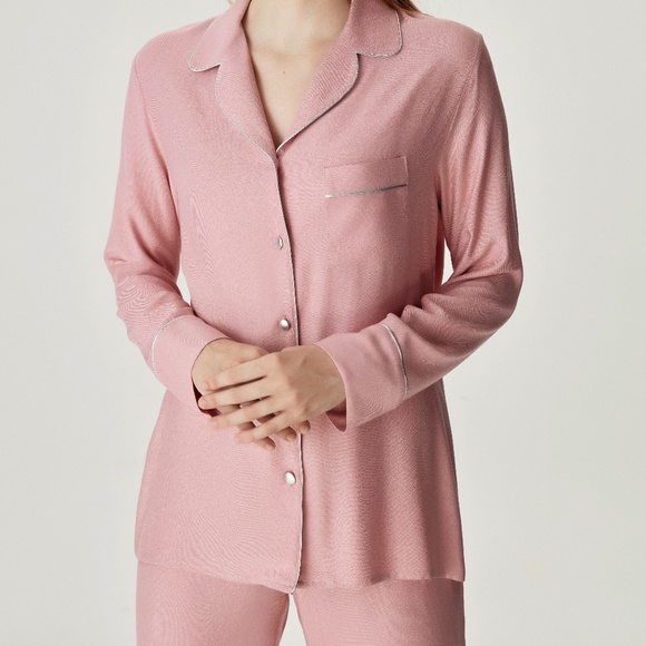 NWT Silky Bamboo Viscose Button Down Pajamas Dusty Rose - Picture 1 of 6